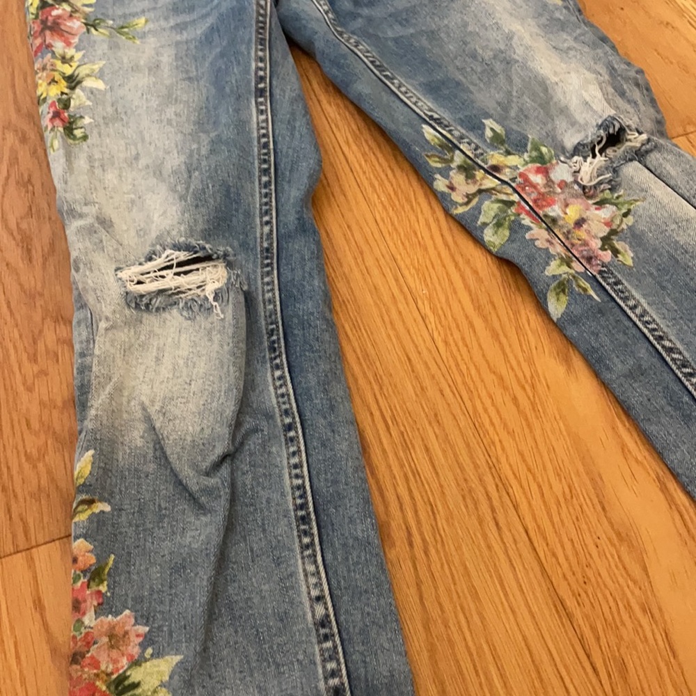 Zara Painted Flower Cropped Jeans size 4 - Picture 4 of 5